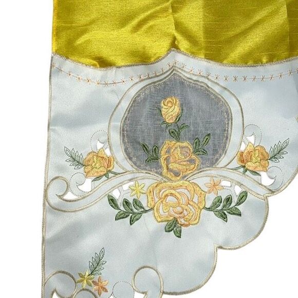 Yellow Rose Melody 3 pc Kitchen Cafe Curtain Set Swag Tier Set Embroidery GOHD - Picture 7 of 13